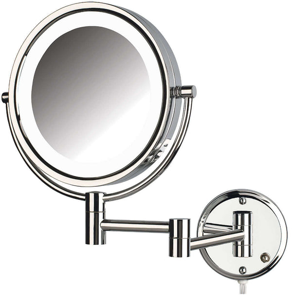 Miroir de maquillage enfichable à éclairage LED réversible Jerdon 8x/1x - 2 finitions
