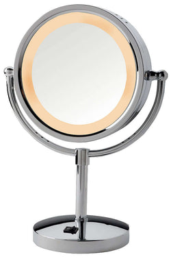 Jerdon 5x/1x LED Halo-Lighted Polished-Base Vanity Makeup Mirror with AC Outlet