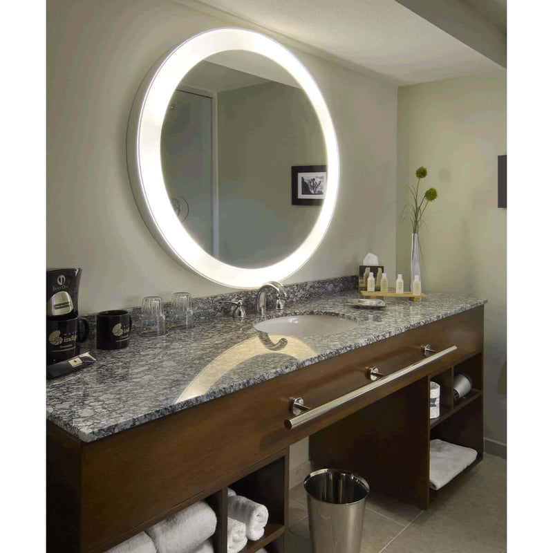 Electric Mirror Trinity LED Round Backlit Mirror has a Sleek Lighted Border and Wall Glow
