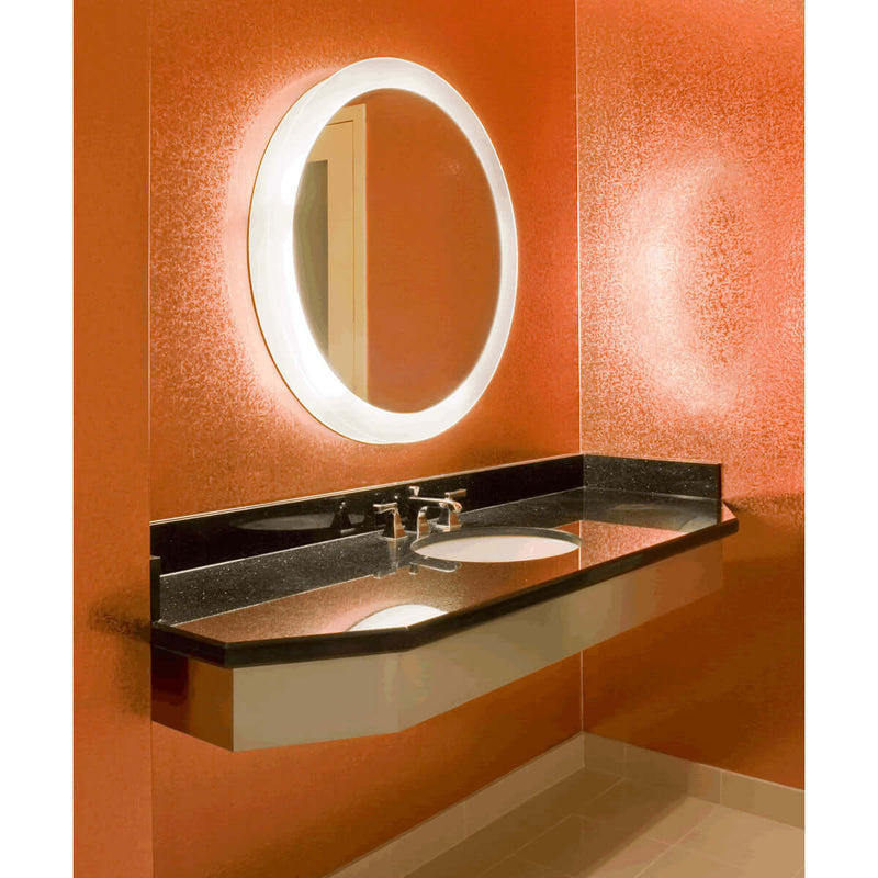 Electric Mirror Trinity LED Round Backlit Mirror has a Sleek Lighted Border and Wall Glow