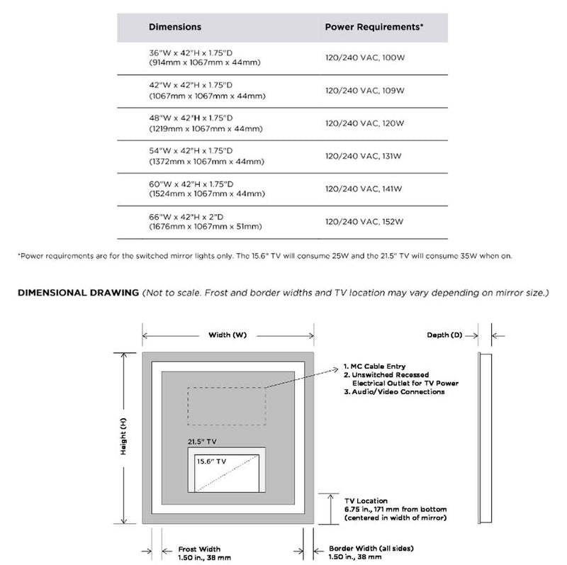 Electric Mirror Integrity TV Lighted Mirror with 21.5" TV that "Disappears" When Turned Off, 6 sizes