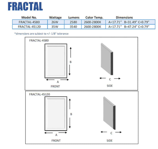 Aamsco Fractal Backlit LED Mirror with Beveled Matte Border - 2 Sizes