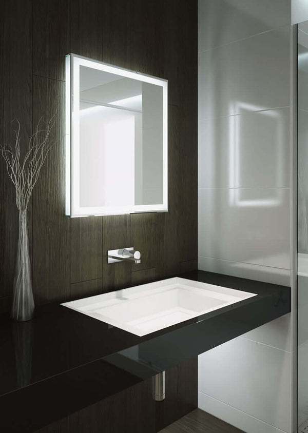 Aamsco Forte LED Backlit Mirror has Illuminated Side Glass Walls and an Illuminated Border - 2 Sizes