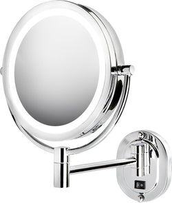 OPEN BOX Jerdon Hardwired Reversible 5x/1x Wall-Mounted 7" Arm LED Makeup Mirror, Polished Chrome