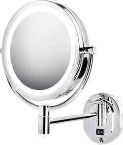 Jerdon Hardwired Reversible 5x/1x Wall-Mounted LED Makeup Mirror, Polished Chrome