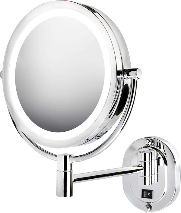 OPEN BOX Jerdon Hardwired Reversible 5x/1x Wall-Mounted LED Makeup Mirror, Polished Chrome