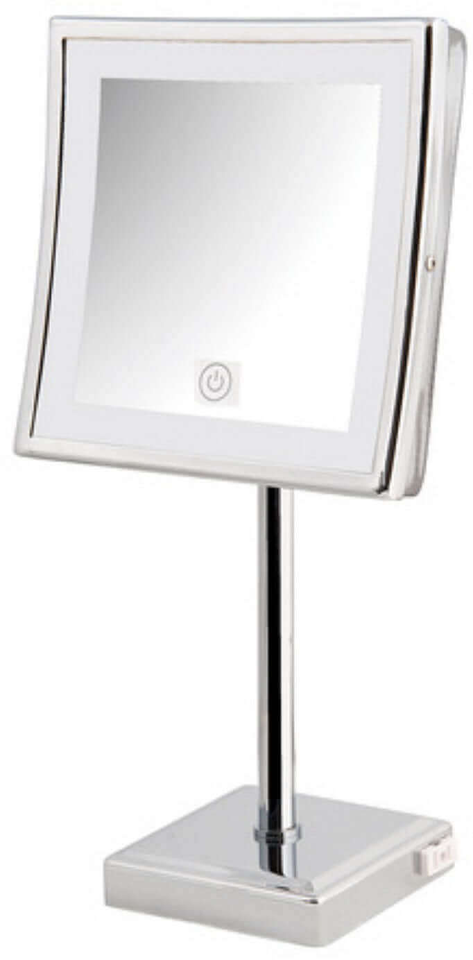 Jerdon 5x LED 8.5" Square LED Makeup Mirror with Brass Construction has Touch Controls