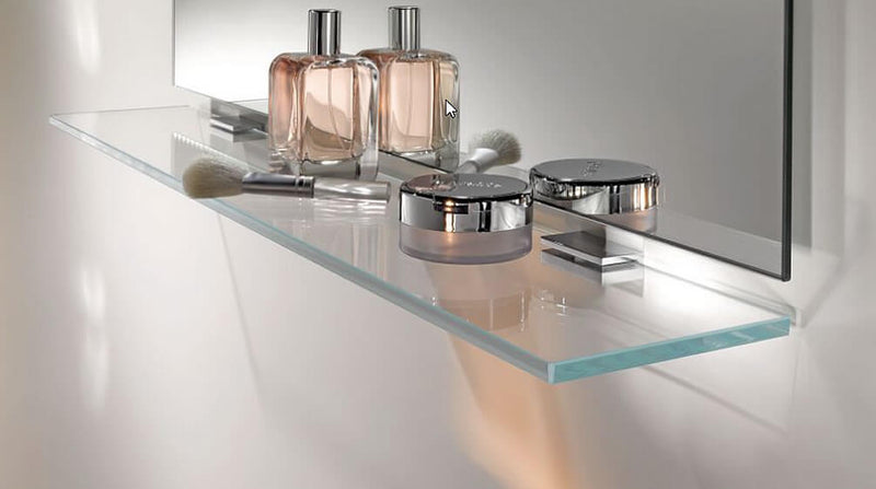 Keuco Collection Moll Crystalline Glass Shelf with Polished Chrome Brackets, 3 Sizes