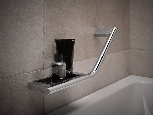 Keuco Plan 135° Grab Bar & Soap Holder, Chrome or Stainless