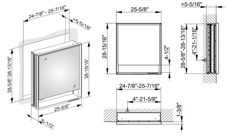 Keuco Royal Lumos Side Mirror Kit, Semi-Recessed Installation