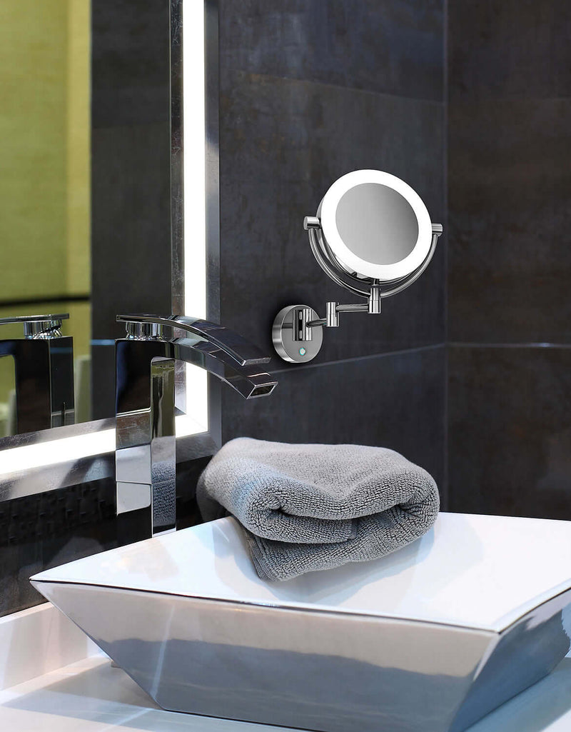 Electric Mirror company "Charm" hardwired makeup mirror in a normal bath environment - modern and attractive.