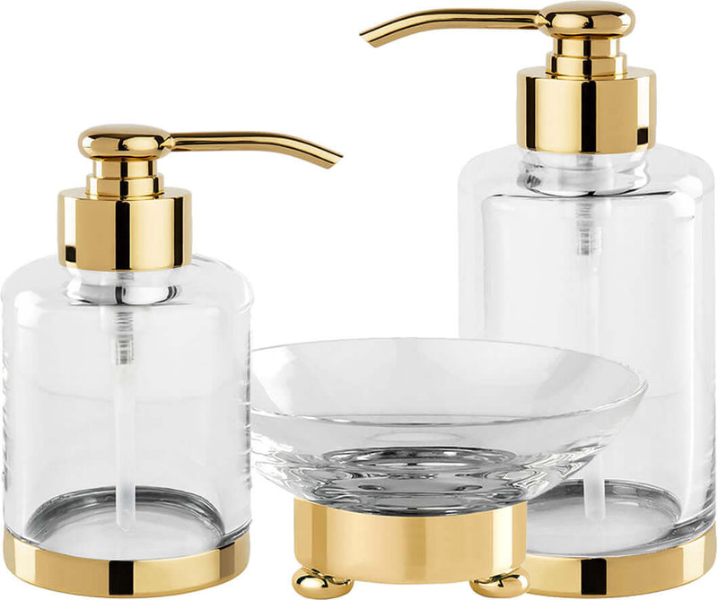 Cristal&Bronze Cristallin "lisse" Soap Dispensers and Soap Dish, each in 27 Finishes