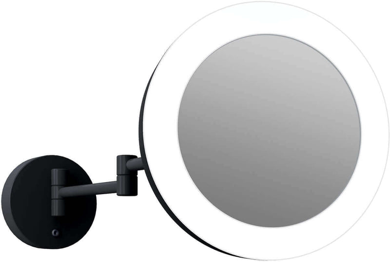 Trending matte black in a hardwired makeup mirror that's 5x/1x reversible.  "Glamour" by the Electric Mirror company.