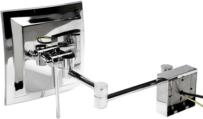 Heavy-duty swivel and tilt mechanism, fingerprint-proof adjustment handle, and rear view of mounting.  Polished Chrome.