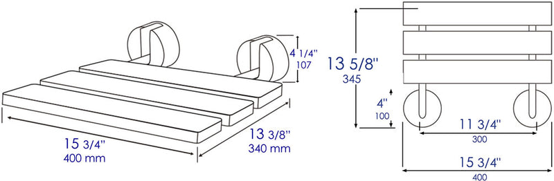 Alfi brand ADA Folding Teak Shower Seat 16" Wide, Accents finished in Matte Black