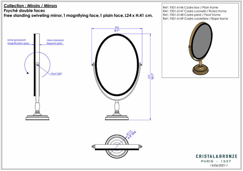 Psyche - Reversible Mirror, technical drawing
