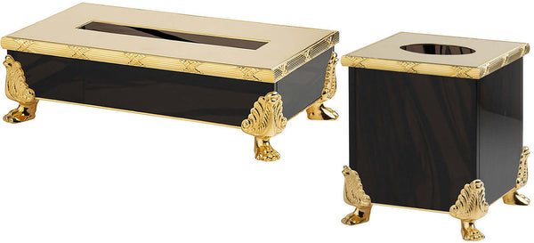 Cristal&Bronze Obsidienne "Chiseled" Footed Tissue Boxes