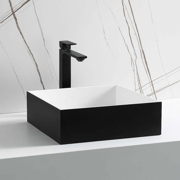 Square Black & White Resin Bathroom Sink, faucet not included.