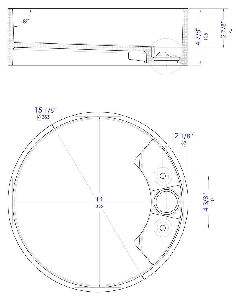 Dimensions - Round Resin Sink 