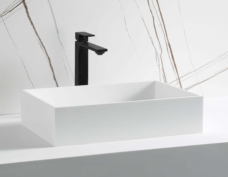 Rectangular White Resin Sink - faucet not included.