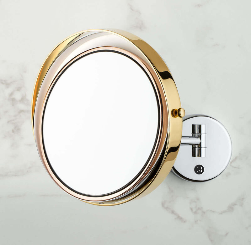 The innovative new Lord makeup mirror by Miroir Brot.  The lighting emanates from the ring, not the mirror.  The indicrect lighting does not produce glare.