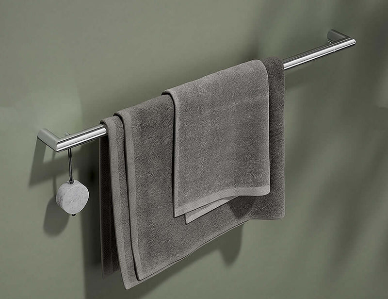 Keuco Reva towel bar in Polished Chrome, with integral hook, positioned at the rear of the bar - not visible from the front.