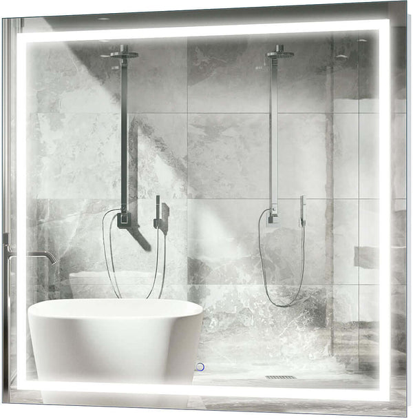Krugg Icon Square LED Bathroom Mirror with Dimmer and Defogger - 3 Sizes