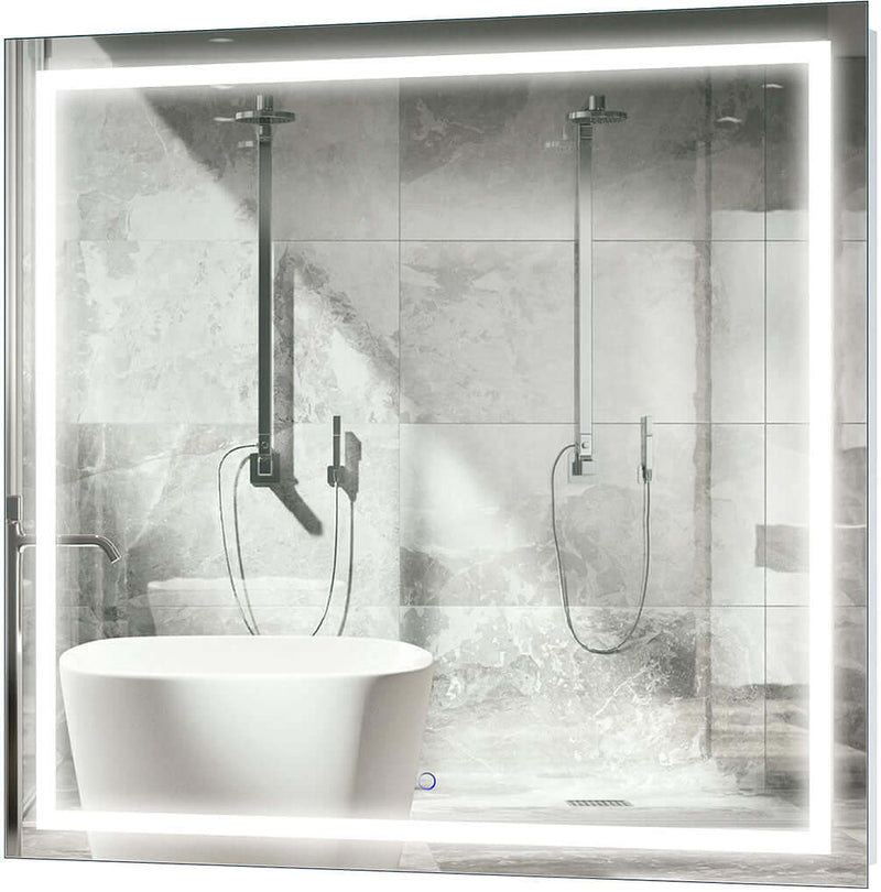 Krugg Icon Square LED Bathroom Mirror with Dimmer and Defogger - 3 Sizes