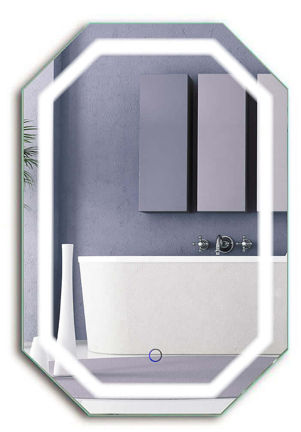 Krugg Tudor Octagon LED Bathroom Mirror with Dimmer and Defogger, 3 Sizes