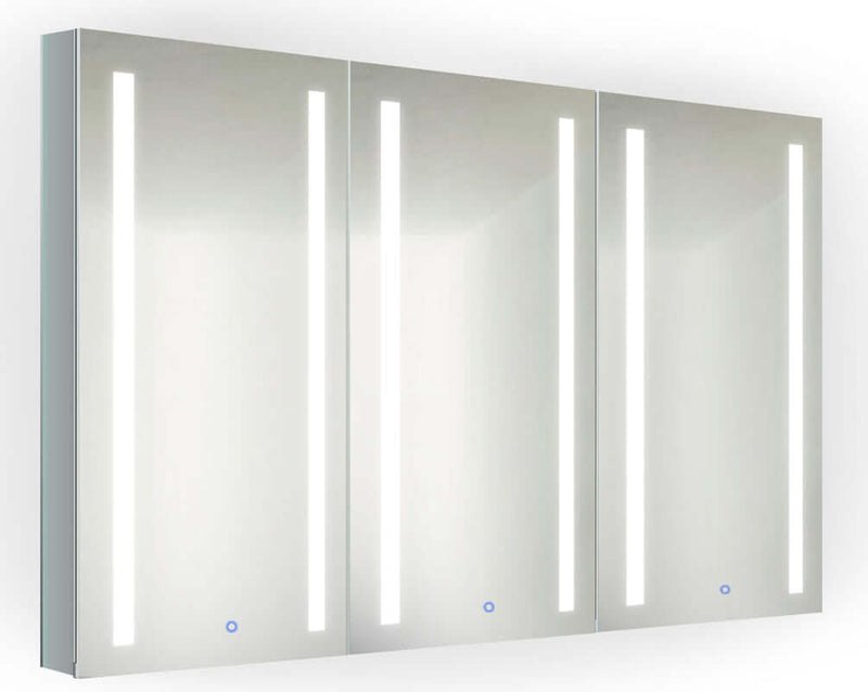 Triple-door LED Medicine Cabinet, mirror inside and outside, with Dimmer and Anti-Fog heating.