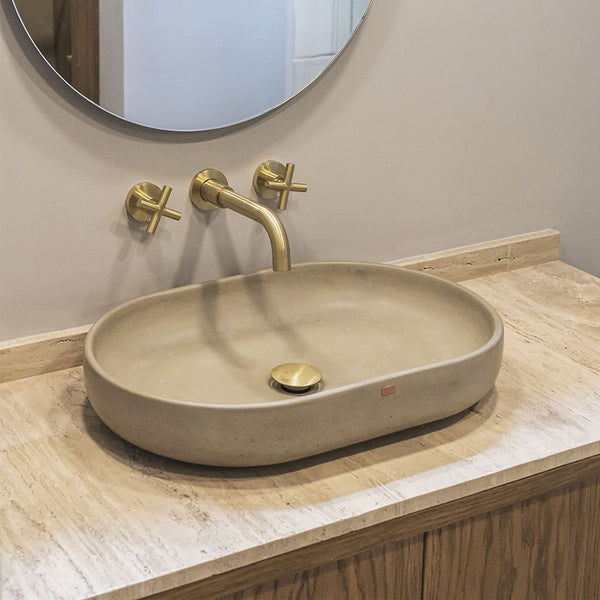 Konkretus FLADD 04 Oval Concrete Above-Mount Bathroom Sink, 13 Colors