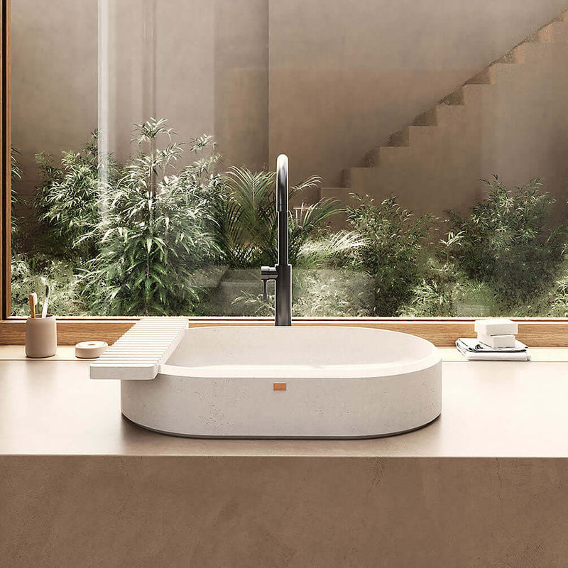 Konkretus Custom Made UBUD 02 Concrete Wide Bathroom Vessel Sink in 15 Colors