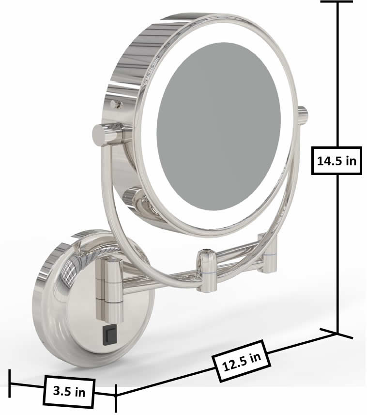 Kimball & Young 3,500k/5,500k Hardwired LED 5x/1x Makeup Mirror, Polished Nickel