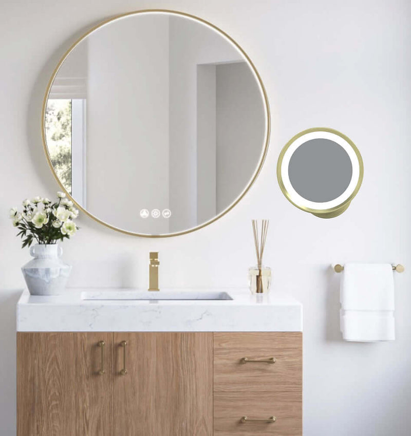 Kimball & Young Hardwired 1-Sided 2-Color LED 5x Make Up Mirror, Brushed Brass + 4 Finishes