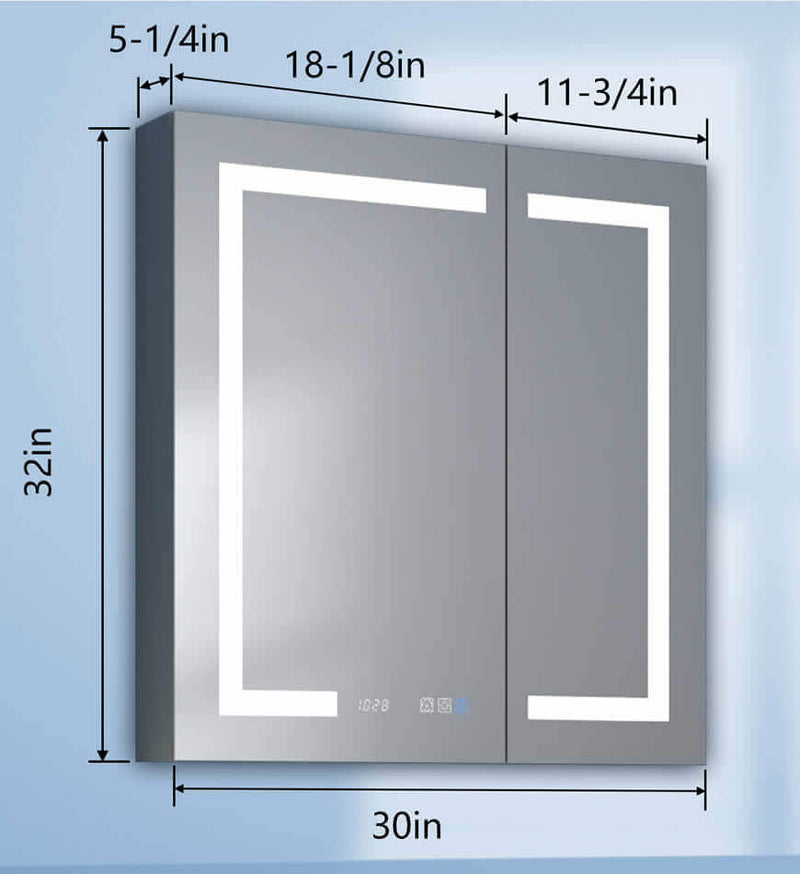 Mirror Luxe 30" Mirrored LED Full-Featured 2-Door Medicine Cabinet