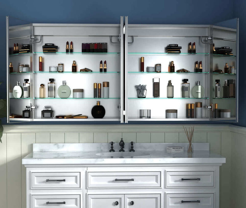 Mirror Luxe 60" Mirrored LED Full-Featured 4-Door Medicine Cabinet