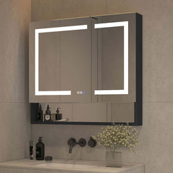 Mirror Luxe 36" Double Door Mirrored LED Medicine Cabinet, Black Anodized Aluminum