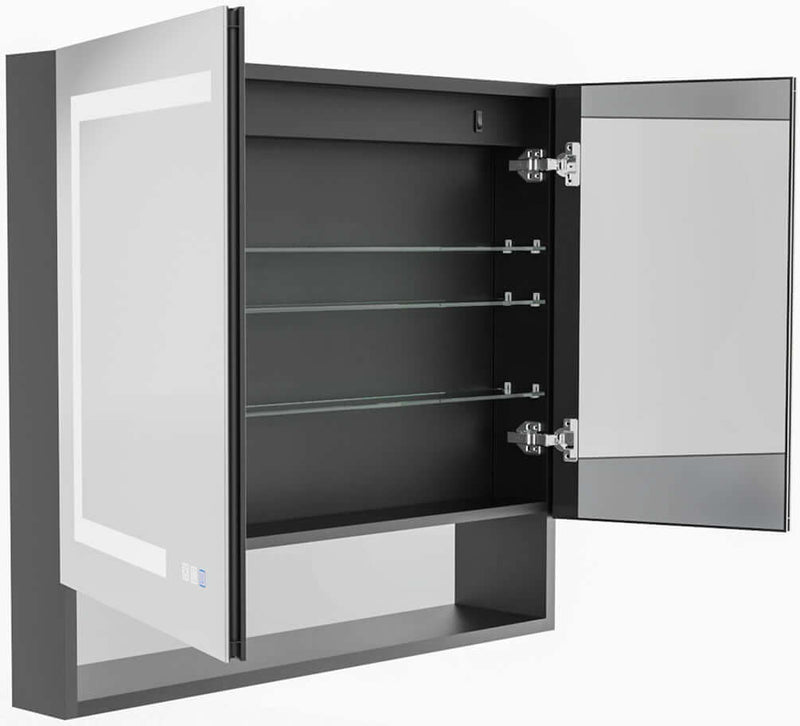 Mirror Luxe 36" Double Door Mirrored LED Medicine Cabinet, Black Anodized Aluminum