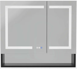 Mirror Luxe 36" Mirrored 2-Door LED Medicine Cabinet, Bladk Anodiized Aluminum