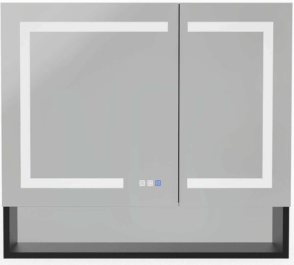 Mirror Luxe 36" Mirrored 2-Door LED Medicine Cabinet, Bladk Anodiized Aluminum