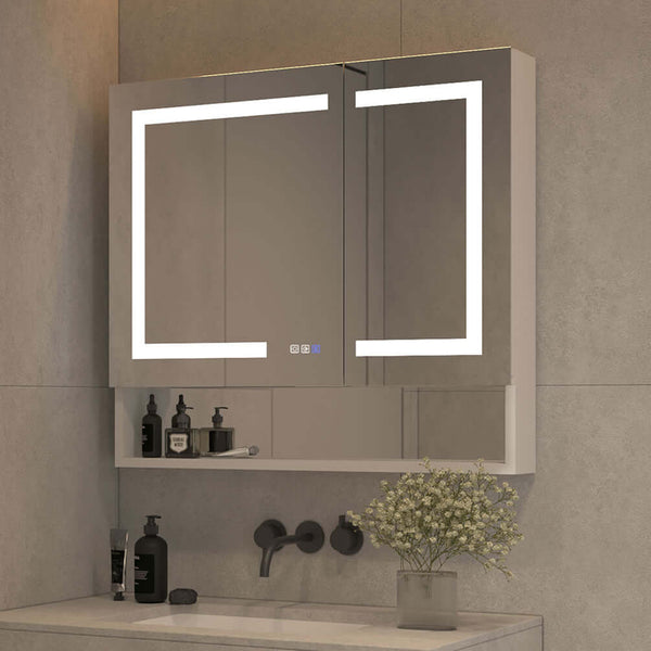 Mirror Luxe 36" Double Door Mirrored LED Medicine Cabinet, Natural Anodized Aluminum