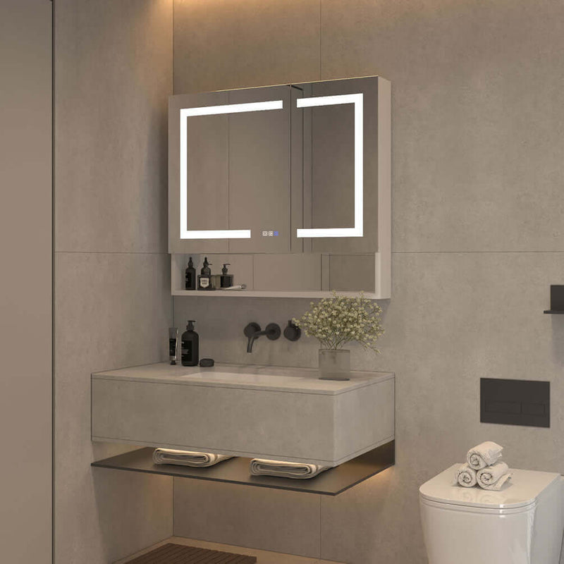 Mirror Luxe 36" Mirrored 2-Door LED Medicine Cabinet, Natural Anodiized Aluminum