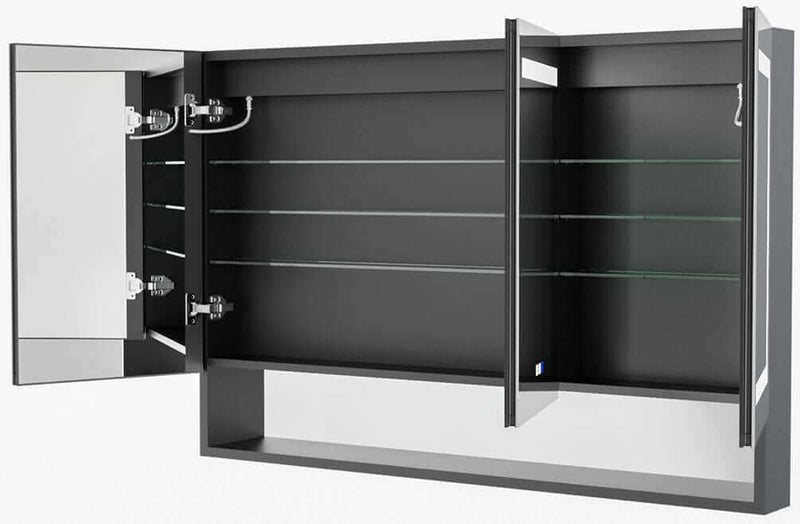 Mirror Luxe 48" Three Door Mirrored LED Medicine Cabinet, Black Anodized Aluminum
