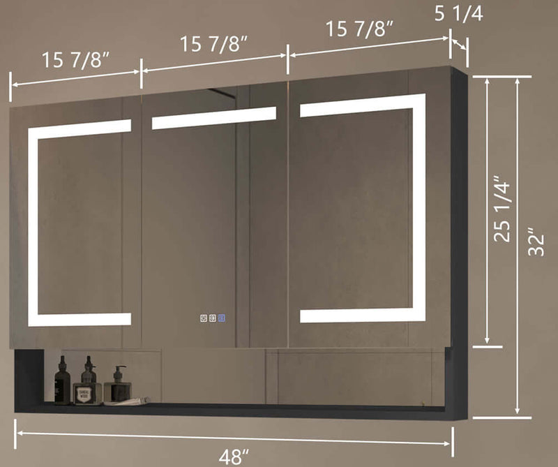 Mirror Luxe 48" Three Door Mirrored LED Medicine Cabinet, Natural Anodized Aluminum