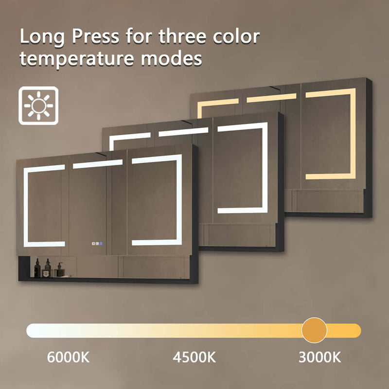 Mirror Luxe 48" Three Door Mirrored LED Medicine Cabinet, Natural Anodized Aluminum