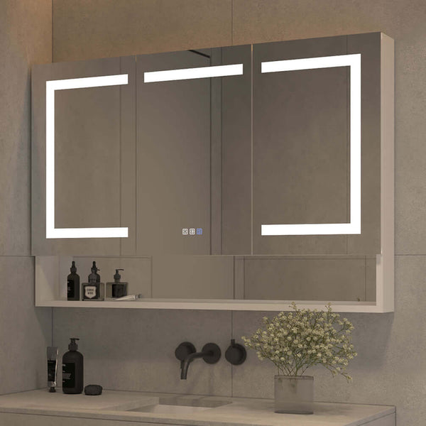 Mirror Luxe 48" Three Door Mirrored LED Medicine Cabinet, Natural Anodized Aluminum