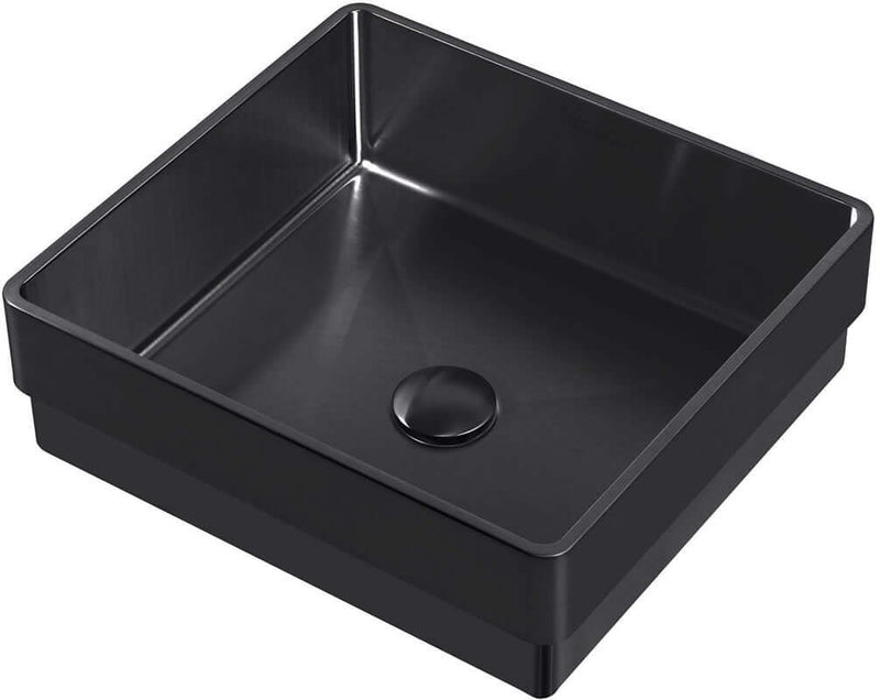 Whitehaus Noah Plus 15" Square Drop-In Stainless Steel Bathroom Sink with Center Drain