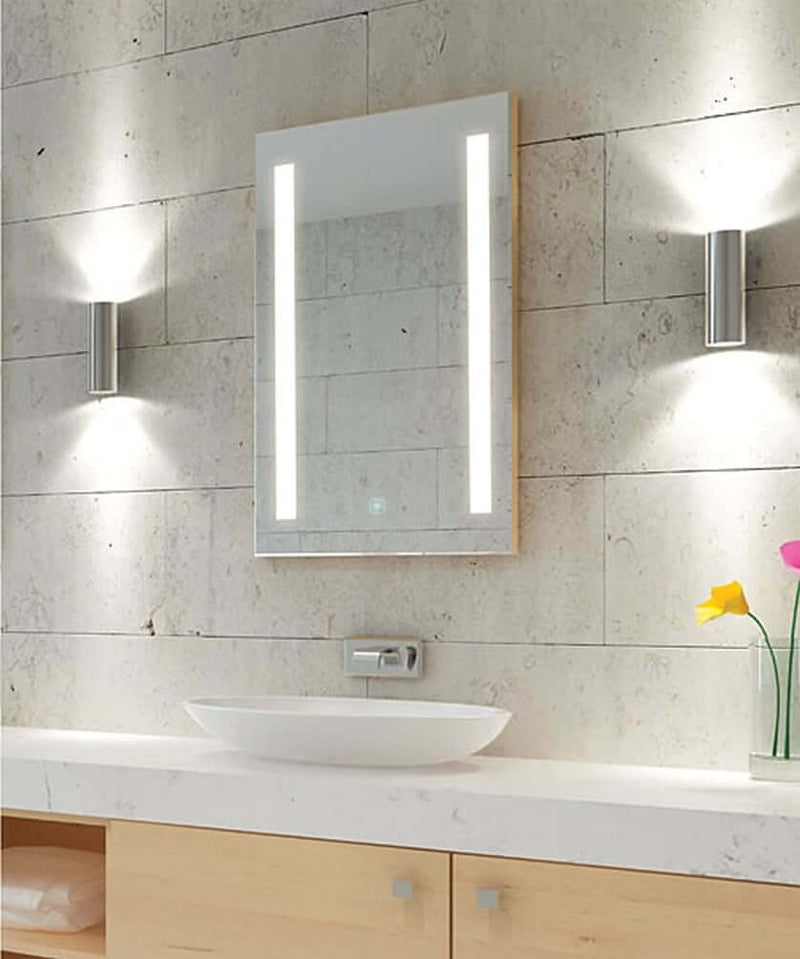 Electric Mirror Ascencion Mirrored Cabinet, LED Back-Lighted Columns, 3 Sizes, Hinged Left or Right