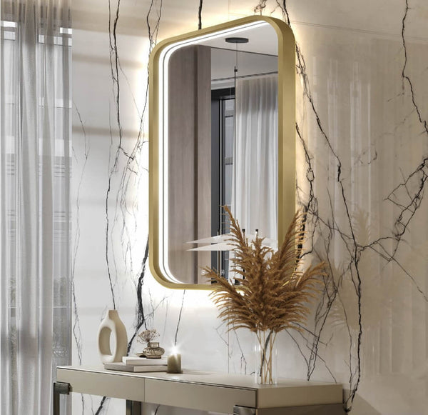 Electric Mirror Eminence LED Bathroom Mirror with Task Lighting and Wall Glow