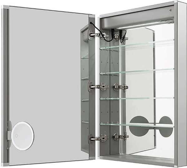 Left-Hinged Royale Plus 36" High, with 4 interior shelves and flip-out magnifying makeup mirror.